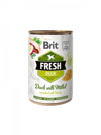 Brit Fresh Duck with Millet - mokra karma dla psa miska karmypl