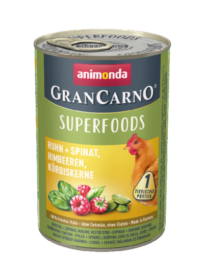 Animonda - GranCarno - Superfoods - Adult - Kurczak/ - Szpinak/ Maliny/- Pies - Karma - Mokra - 400g - MiskaKarmy.pl
