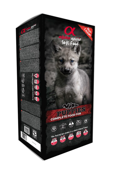 Alpha Spirit Puppies 9kg boks - pelnoporcjowa karma półwilgotna dla psa - miskakarmy.pl - front